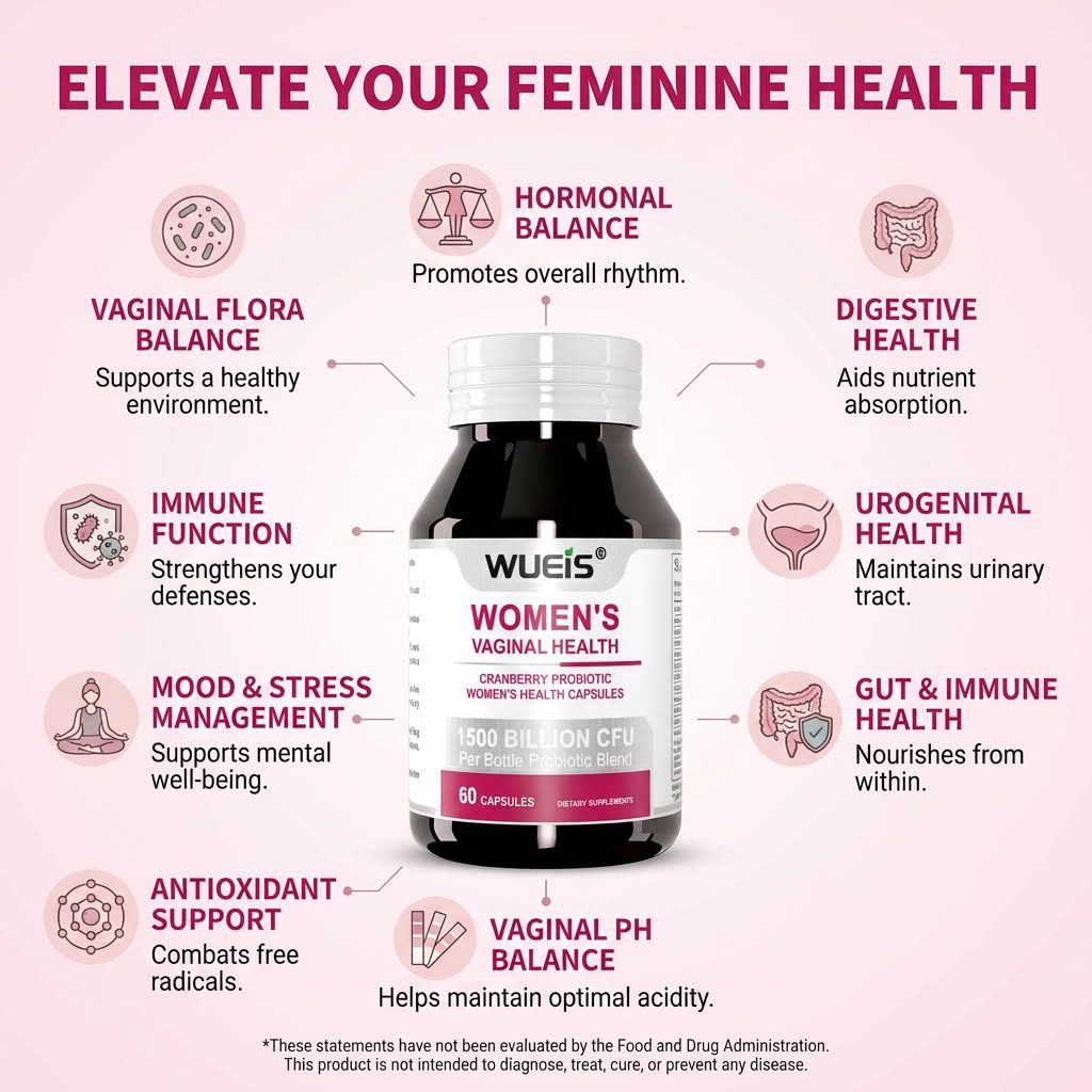 Caring for intimate health, eliminating vaginal odor – promoting gut balance and digestion – women's probiotics and prebiotics supplement